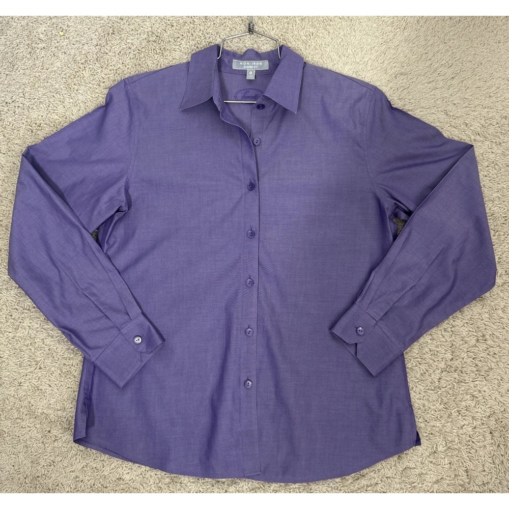 Foxcroft Non Iron Shaped Fit Long Sleeve Button‎ Up Blouse Shirt Purple Career 8 - Picture 5 of 10